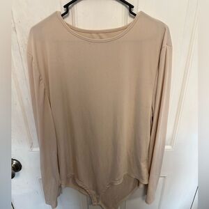 Plus Size Women's Cream Long Sleeve Bodysuit